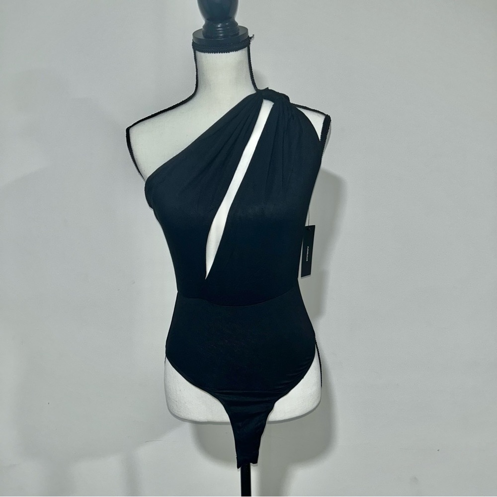 Black Soft Cotton Deep V One Shoulder Going Out Bodysuit | Lulu’s